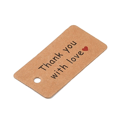 100Pcs Kraft Paper Word Thank You with Love Printed Gift Tags CDIS-H007-12A-1