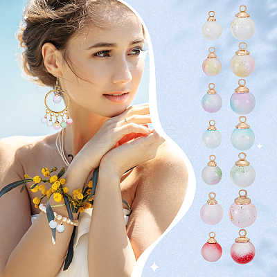 70Pcs 14 Styles Transparent Spray Painted Glass Pendants GLAA-GA0002-16-1