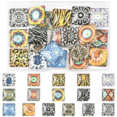 20Pcs Printed Glass Square Cabochons GGLA-FS0001-18-1