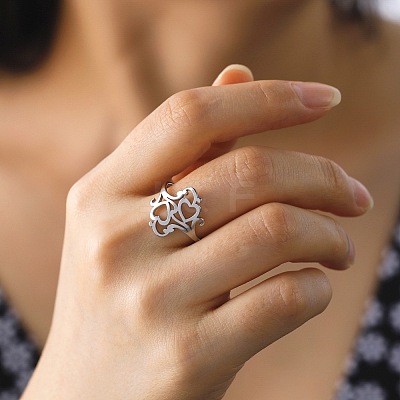 Hollow Out Heart 304 Stainless Steel Finger Rings FS-WGC4FA2-03-1