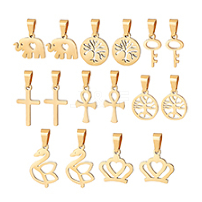 16Pcs 8 Styles 304 Stainless Steel Pendants STAS-PH0006-23-1