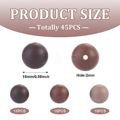 45Pcs 3 Colors Round Silicone Focal Beads SIL-TAD0001-01G-1