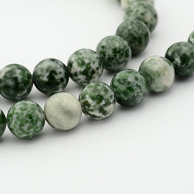 Natural Green Spot Jasper Round Bead Strands G-P070-45-12mm-1