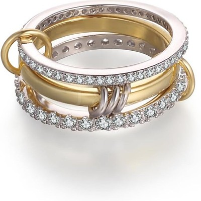 Stainless Steel Micro Pave Clear Cubic Zirconia Stackable Finger Rings WGD96BD-03-1