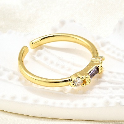 Brass Micro Pave Cubic Zirconia Cuff Rings for Women RJEW-H247-22G-1