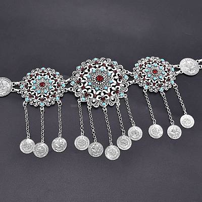 Alloy Colorful Rhinestone Flower Coin Tassel Waist Belly Chains for Women FS-WGD7CCF-02-1