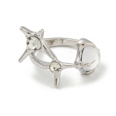 Star Zinc Alloy Rhinestone Open Cuff Ring LS-RJEW-Z048-02P-02-1