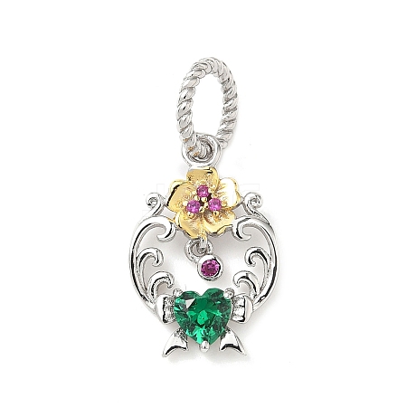 925 Sterling Silver Pave Green Cubic Zirconia Flower Pendants STER-G047-01B-1