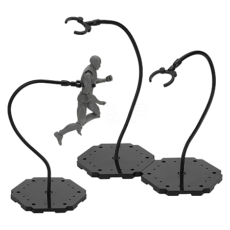 Plastic with Zinc Alloy Model Assembled Action Figure Display Holders with Hexagon Base ODIS-WH0038-219B-1