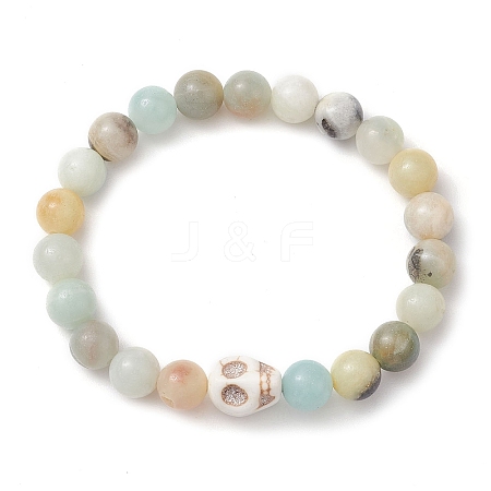 8.5mm Round Natural Flower Amazonite Beaded Stretch Bracelets BJEW-JB10466-01-1