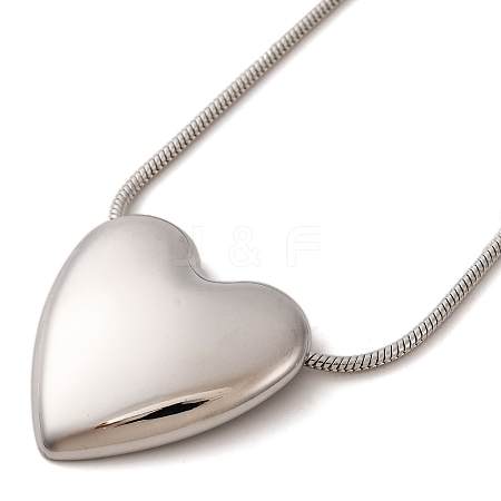 Non-Tarnish 304 Stainless Steel Heart Pendant Round Snake Chain Necklaces for Women NJEW-G142-04P-1