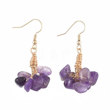 Natural Amethyst Clip Beads Dangle Cluster Earrings EJEW-JE03949-01-1