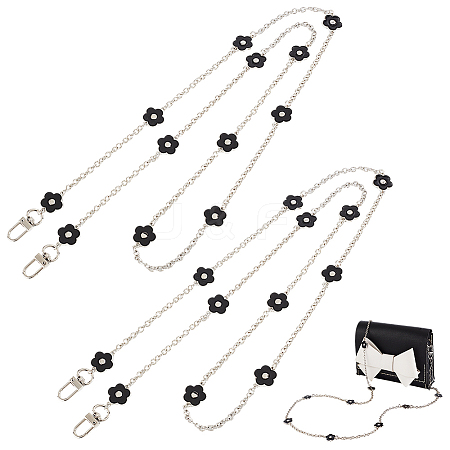 2Pcs Alloy Black Enamel Flower Link Purse Chains AJEW-PH0012-25-1