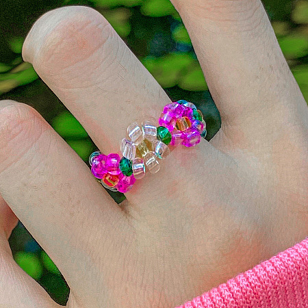 Glass Beaded Stretch Finger Rings for Women FS-WG76F8F-09-1