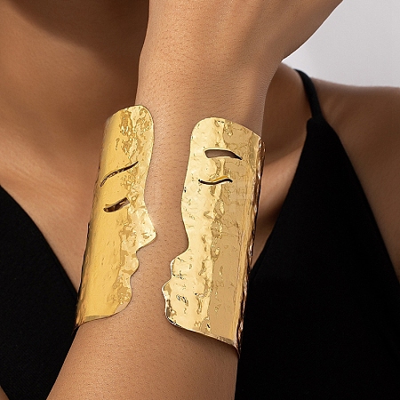 Textured Alloy Open Cuff Bangles for Women LS-BJEW-K272-04G-1