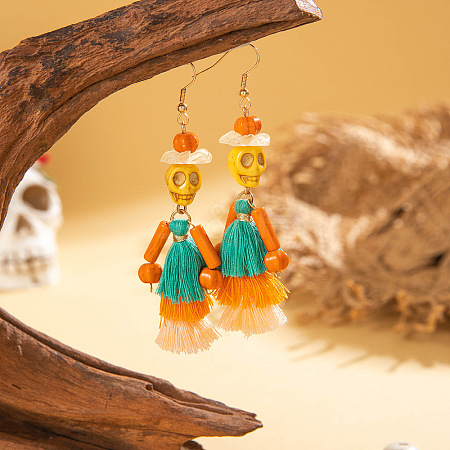 Halloween Alloy & Acrylic & Resin & Glass & Cotton Cord Tassel Dangle Earrings FS-WGA02EE-12-1