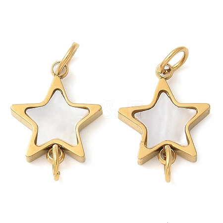 304 Stainless Steel Pave Natural White Shell Star Connector Charms STAS-Q345-34G-1