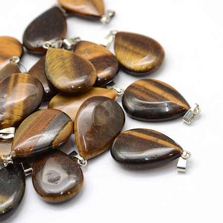 Teardrop Natural Tiger Eye Pendants G-Q368-06-1