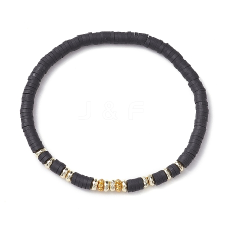 Disc Polymer Clay & Synthetic Non-magnetic Hematite Beaded Stretch Bracelets BJEW-JB10678-1