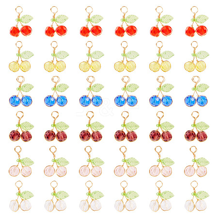 60Pcs 6 Colors Glass Pendants PALLOY-TA00249-1