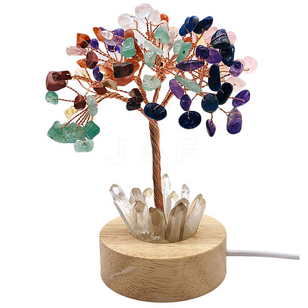 Natural Gemstone Chips Tree Night Light Lamp Decorations PW-WG63079-01-1