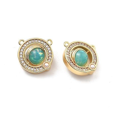 Rotatable Brass Micro Pave Cubic Zirconia and Resin Charms KK-B129-21G-1