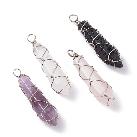 Natural Mixed Gemstone Pointed Pendants PALLOY-JF01162-1