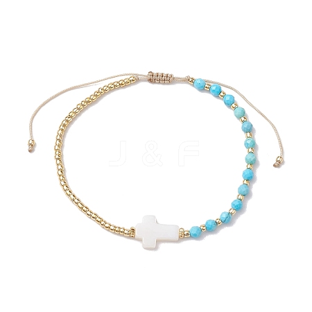 3mm Round Faceted Dyed Natural Magnesite & Seed Beads Braided Bead Bracelets BJEW-JB10594-01-1