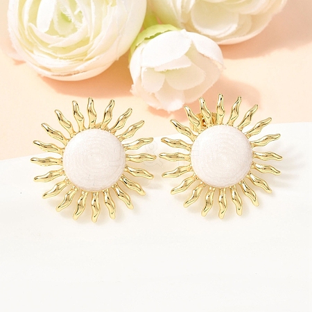 Sun Brass Stud Earrings EJEW-D352-02G-03-1