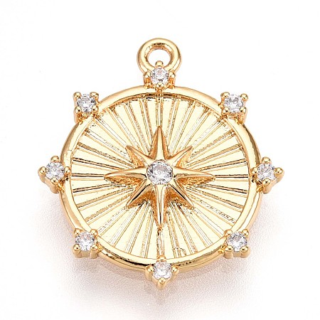 Brass Micro Pave Clear Cubic Zirconia Pendants KK-T075-26G-1