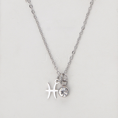 304 Stainless Steel Crystal Rhinestone Birth Stone Constellation Pendant Necklaces FS-WG76580-16-1