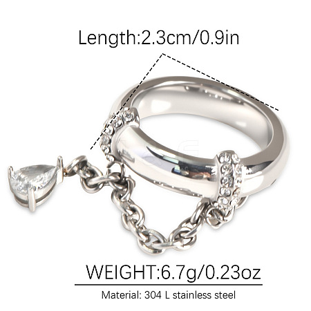 304 Stainless Steel Micro Pave Clear Cubic Zirconia Finger Rings FS-WGB0E10-06-1