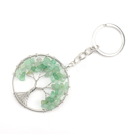 Wire Wrapped Natural Green Aventurine Chip Pendant Keychains FIND-PW0017-02D-1