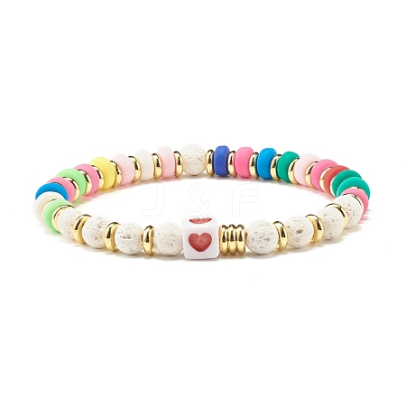 Heart Pattern & Heishi Beads Stretch Bracelets for Women BJEW-JB07191-1