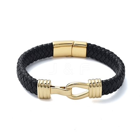 Men's Braided Black PU Leather Cord Bracelets BJEW-K243-51G-1