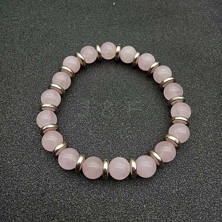 Round Natural Rose Quartz Beaded Stretch Bracelets for Women Men MY8494-7-1