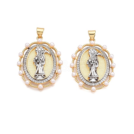 Brass Micro Pave Cubic Zirconia with ABS Imitation Pearl Pendants KK-T070-19G-1