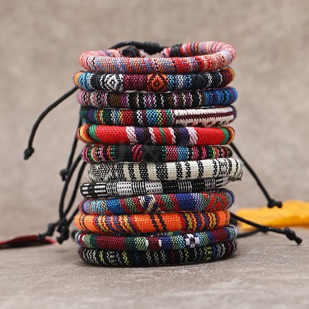 12Pcs Bohemian Style Cotton Cord Knitting Braided Anklet Sets FS-WGF0344-01-1