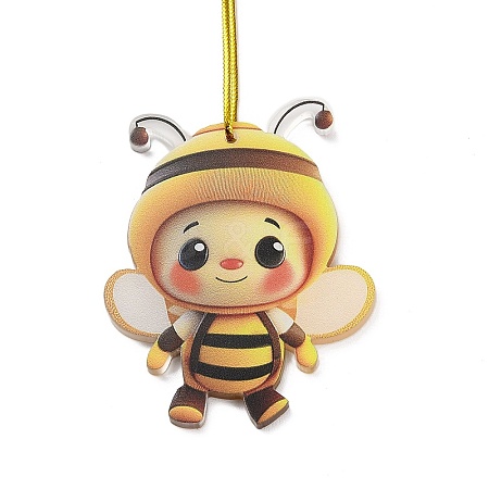 Cute Bees Acrylic Pendant Decoration HJEW-G026-01B-1