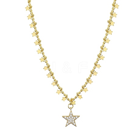 Star Brass Micro Pave Cubic Zirconia Pendant Necklaces NJEW-PH01391-1