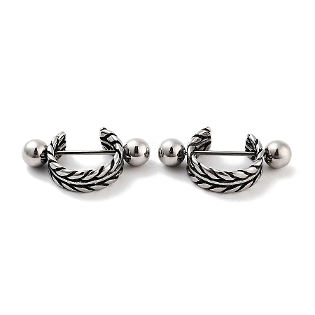 Braided 316 Surgical Stainless Steel Shield Barbell Hoop Earrings EJEW-Z050-58B-AS-1