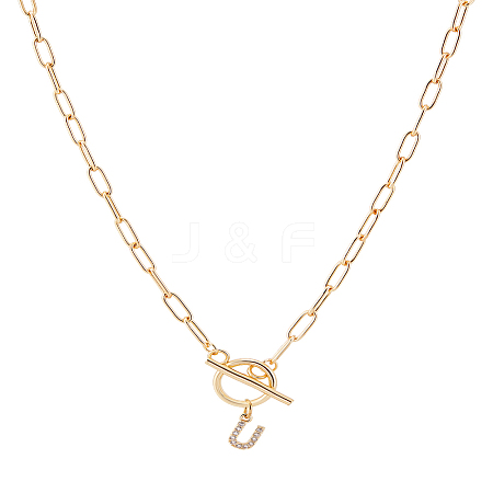 1Pc 304 Stainless Steel Chain & Brass Micro Pave Cubic Zirconia Letter Pendant Necklaces NJEW-LP0001-36U-G-1