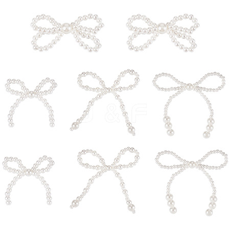 8Pcs 4 Styles Plastic Imitation Pearl Beaded Bowknot Ornament Accessories KY-TA0001-40-1