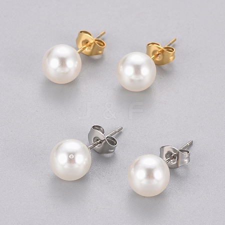 Plastic Imitation Pearl Stud Earrings STAS-D0001-03-1