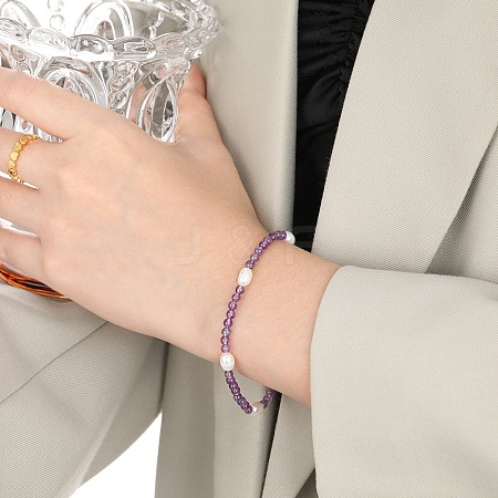 Natural Amethyst Round Beaded Bracelets for Women QY9574-1
