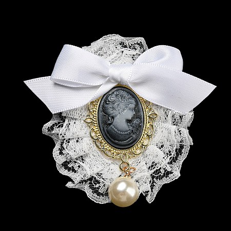 Romantic Classic Polyester Lace Bowknot Brooch for Women JEWB-B011-02B-1