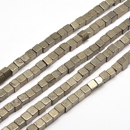 Cube Natural Pyrite Beads Strands G-I126-17-3x3mm-1