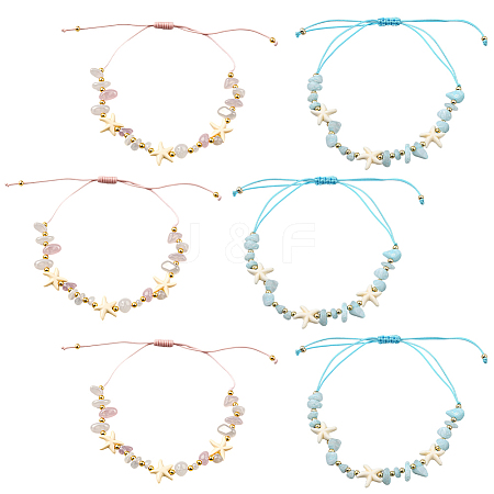6Pcs 2 Colors Natural Gemstone Braided Bead Bracelets BJEW-GO0001-03-1