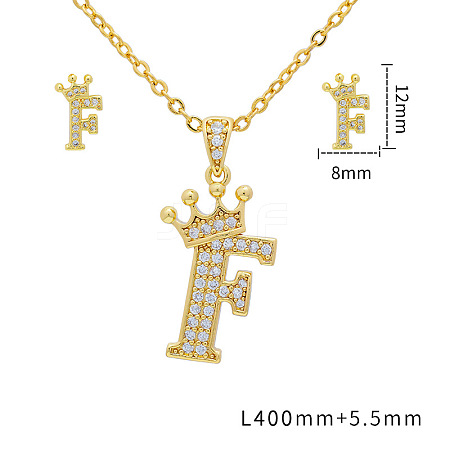 Brass Micro Pave Clear Cubic Zirconia Pendant Necklaces & Stud Earrings Sets FS-WG8C370-06-1
