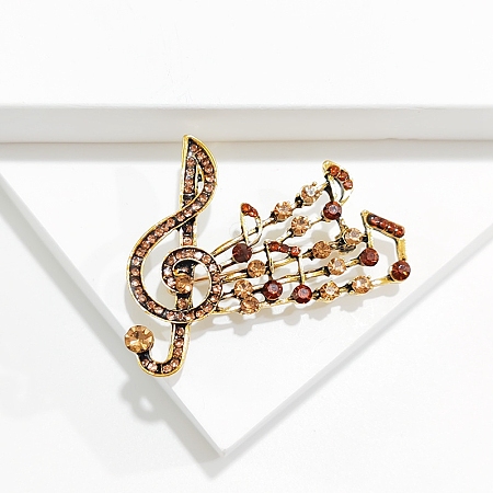 Alloy and Glass Rhinestone Musical Note Brooch PW-WG59AFF-03-1